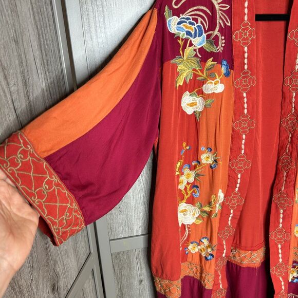 Paraparazzi Duster Womens Large XL Embroidered Bohemian Lagenlook Color Block - Picture 5 of 8